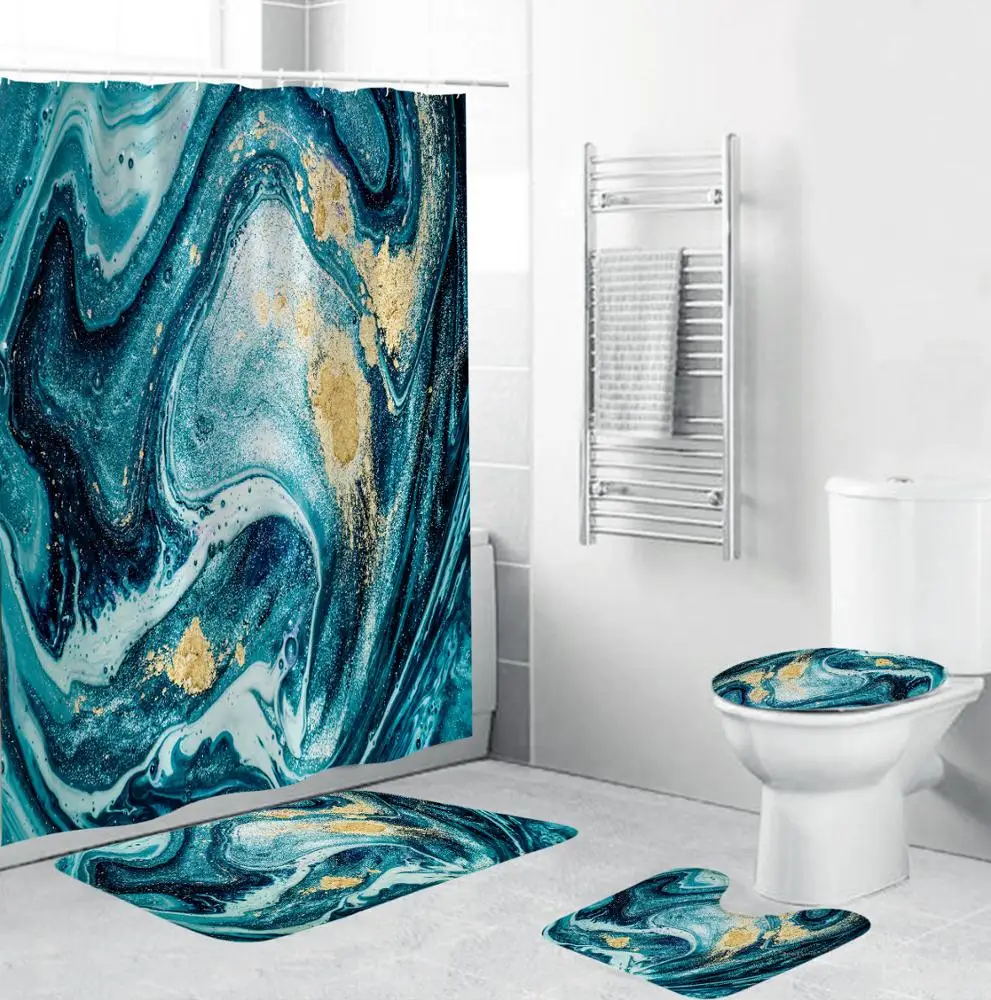 

3D Digital Printing Full Polyester Waterproof Shower Curtain Floor Mat Toilet S ,Waterproof Shower Curtain /, Customized color