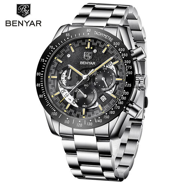 

Benyar 5120 Fashion Brand Watch Waterproof Quartz Chronograph Watch Men Military Sports Watches Man Clock Relogio Masculino, 4 colors