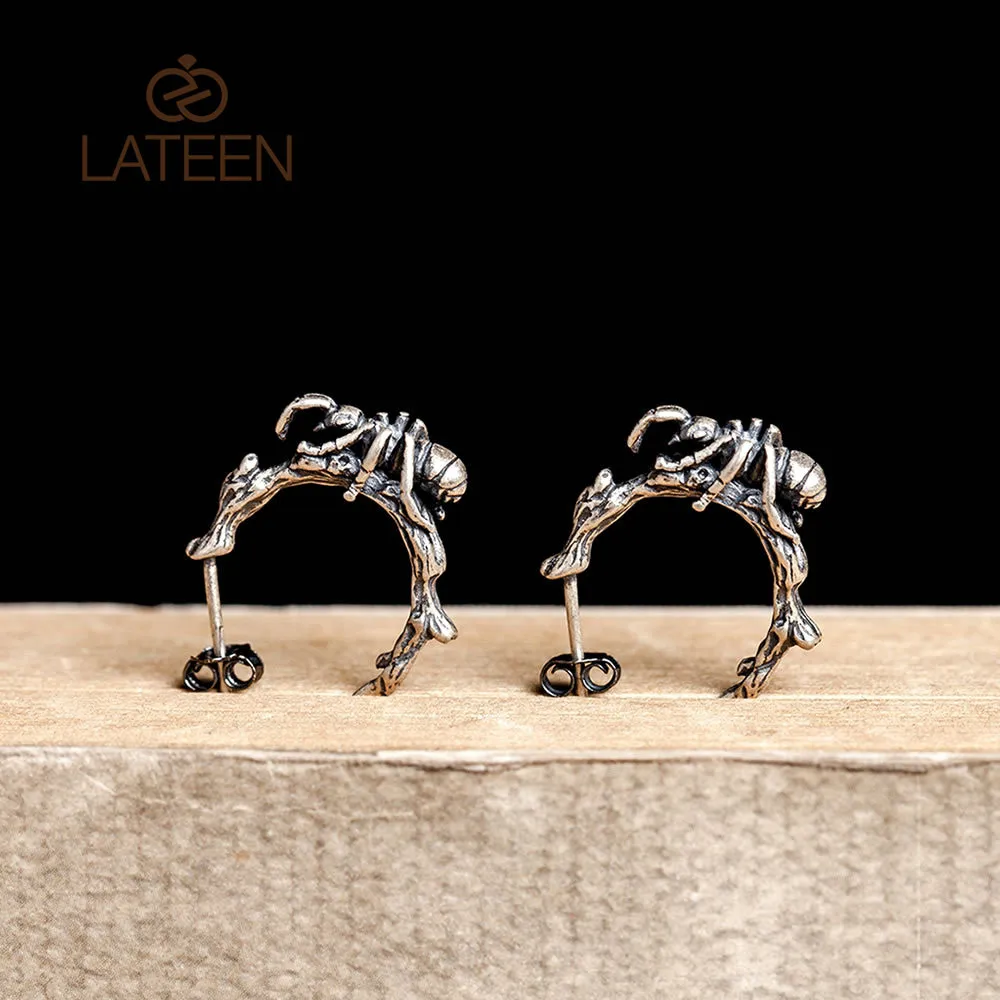 

Fashion anti-allergic S925 silver new ant on tree punk earrings