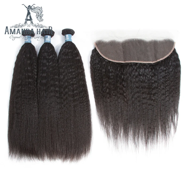 Cheap Virgin Remy Brazilian Human Hair Weave Bundles With Three Part Yaki Frontal Lace Frontal Closure 13x4 For Women