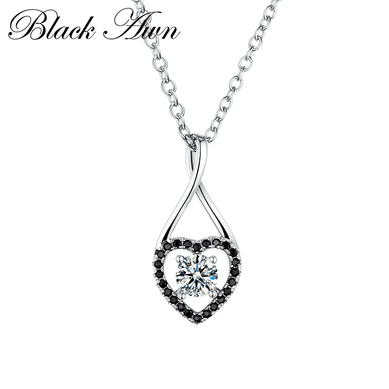 

[BLACK AWN] 925 Sterling Silver Fine Jewelry Trendy Engagement Necklaces for Women Wedding Pendants P087