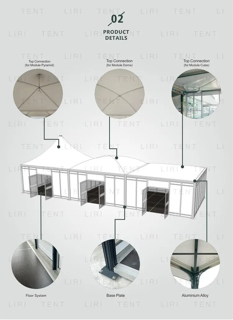 Aluminium Alloy Modular Dome Tents With Glass Windows And Doors