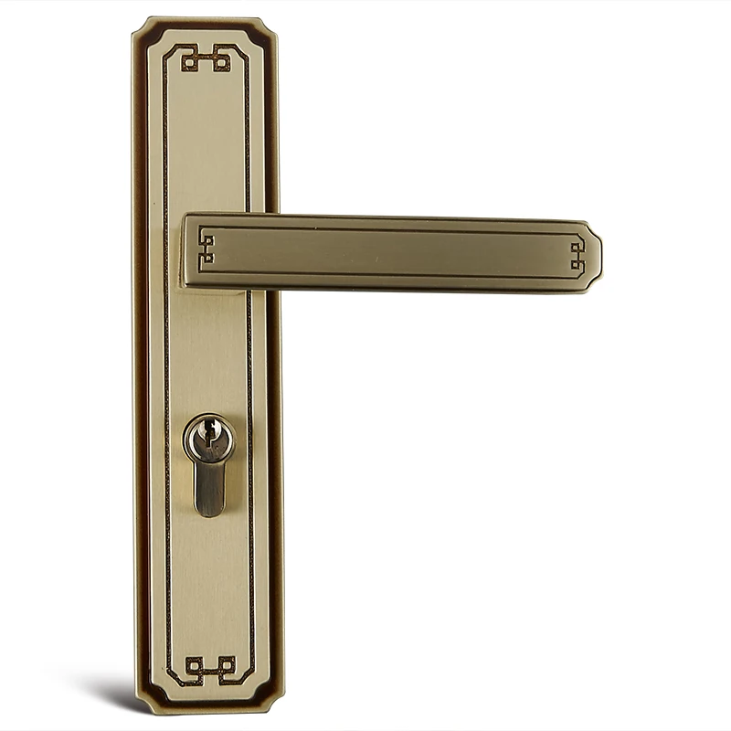 

Classical villa double open wooden brass door handle lock CL-0001, Black bronze / european gold/bronze