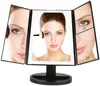 ABS material 4 sides diffuse led lighted trifold makeup mirror with touch sensor switch