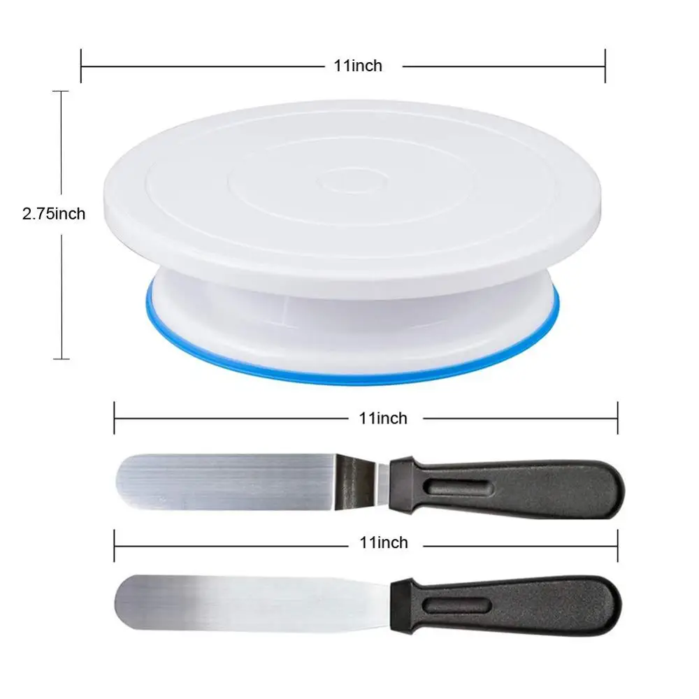 

Smooth 12 Inch Cake Turntable - Quietest Rotating Stand and Decorating Supplies Kit Complete Spatula 4 Side Icing Bench Scraper