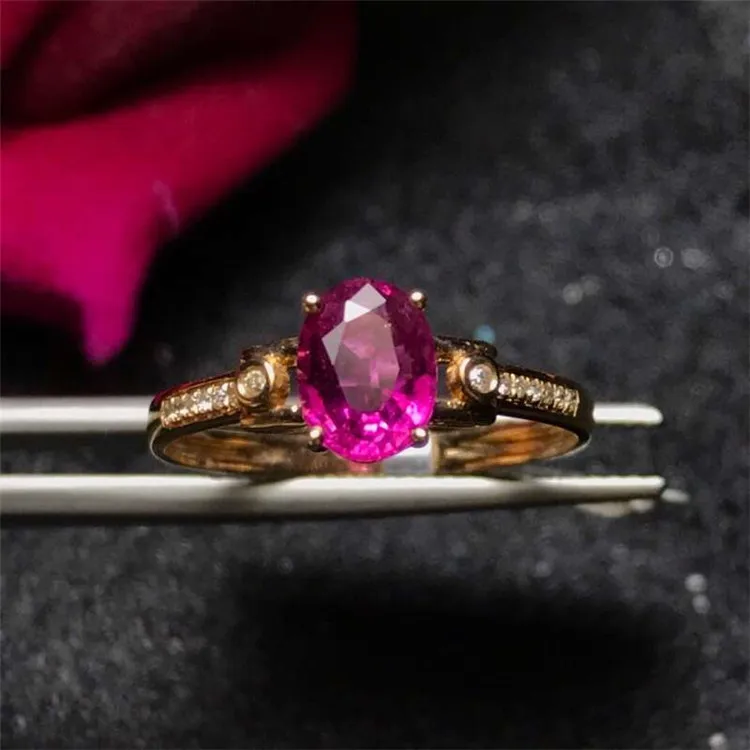 

hot sale beautiful diamond gemstone jewelry with wholesale price 18k gold 0.8ct natural red tourmaline ring for women