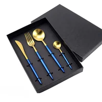 

Jieyang dinnerware restaurant bulk luxury gold plated flatware set stainless steel camping metal cutlery set for wedding