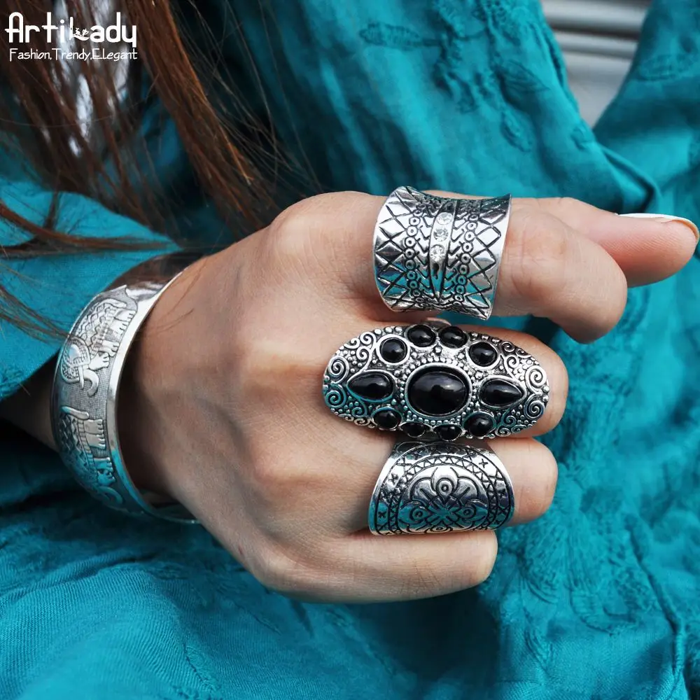

Artilady boho jewelry fashion Bohemia antic silver ring Circle Stacking Boho Ring