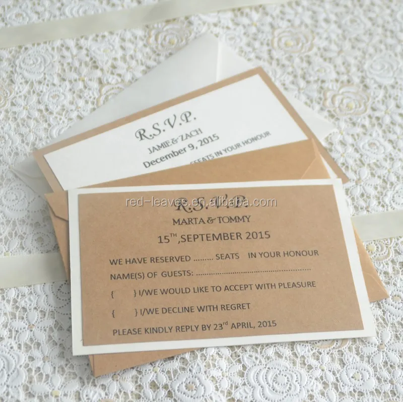 250gsm Craft Paper Laminated Wedding Invitations With Lace Wedding