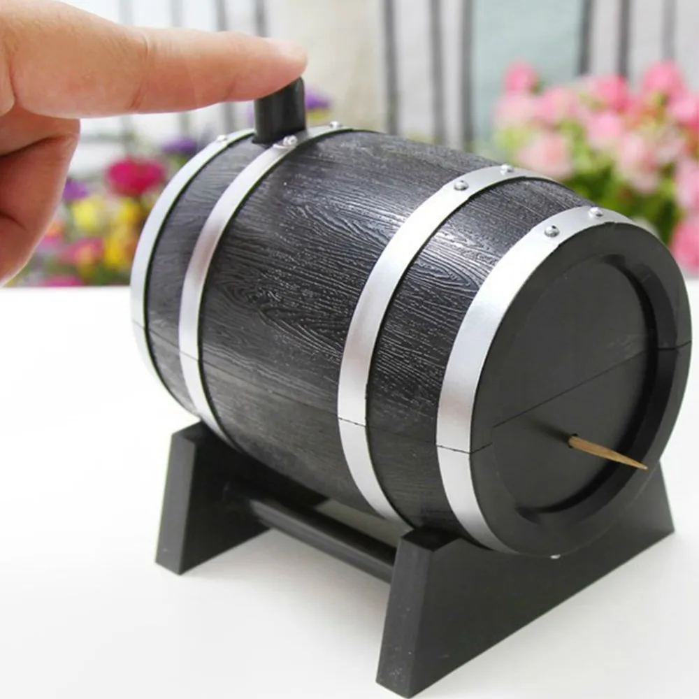 

Wine Barrel Plastic Automatic Toothpick Box Container Dispenser Holder