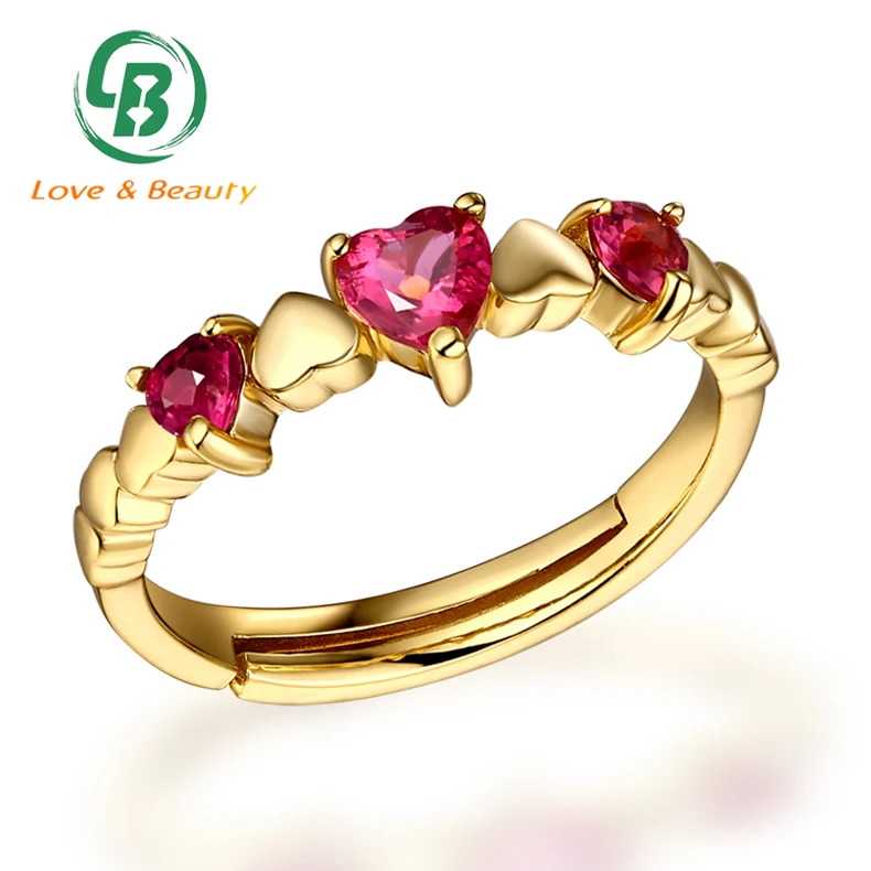 

Fashion girls accessories gold plated eternity band tourmaline heart ring, Yellow