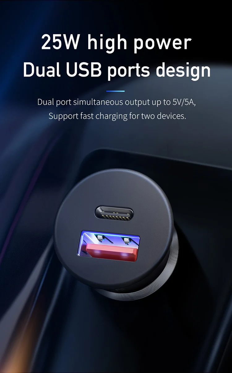 Mcdodo Innovation 2019 Mobile12V-24V 5-3A/9V-3A/12V-2.5A/15V-2A/20V-1.5A PD+5A Fast Metal USB+Type C dual ports In Car Charger