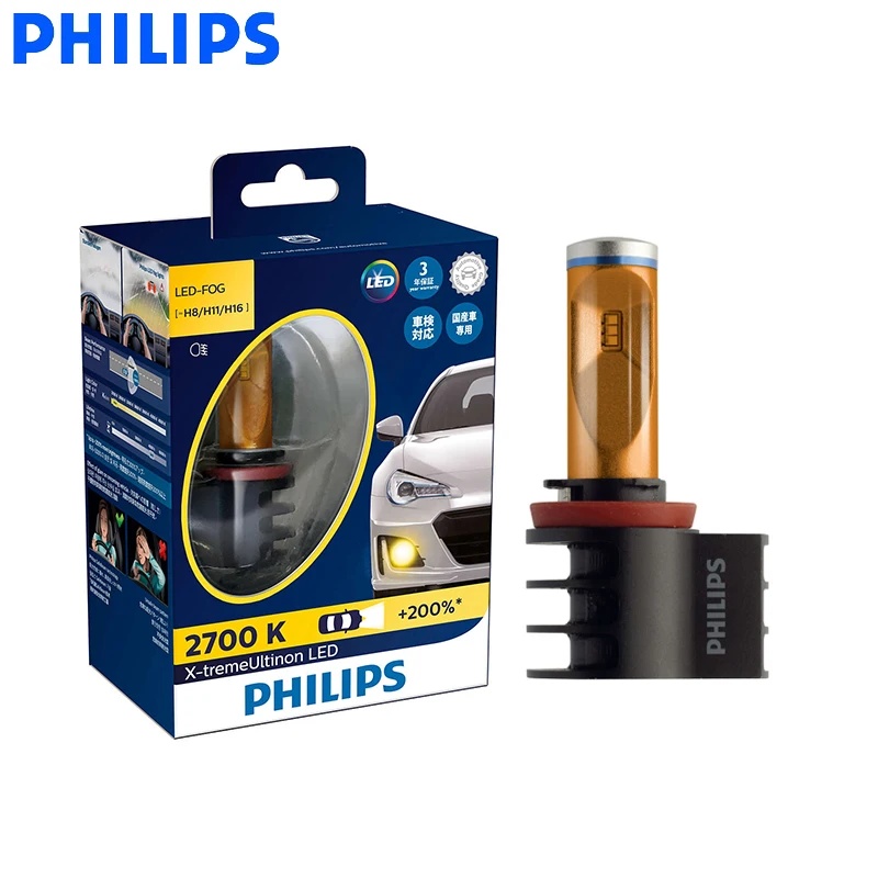 Philips X-treme Ultinon LED H8 H11 H16 2700K Golden Yellow LED All Weather Light Fog Auto Lamp +200% Brighter 12793UNI X2, Pair