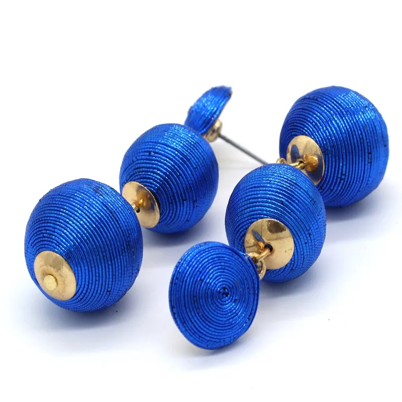 Colorful Fashion Thread Lightweight Cord Hoop Two Ball Earrings Buy