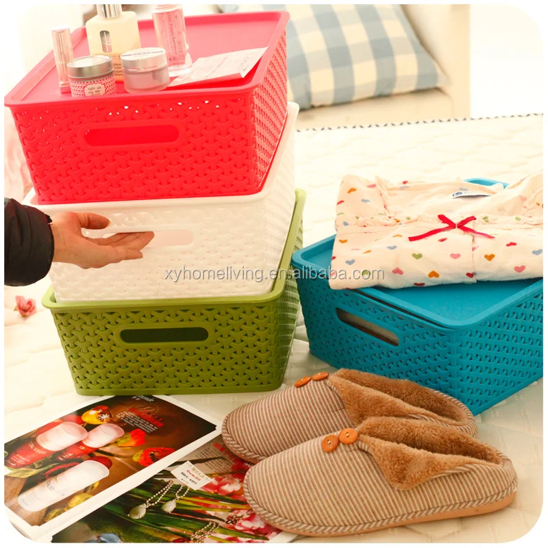 
Plastic household product wicker stackable woen storage baskets 