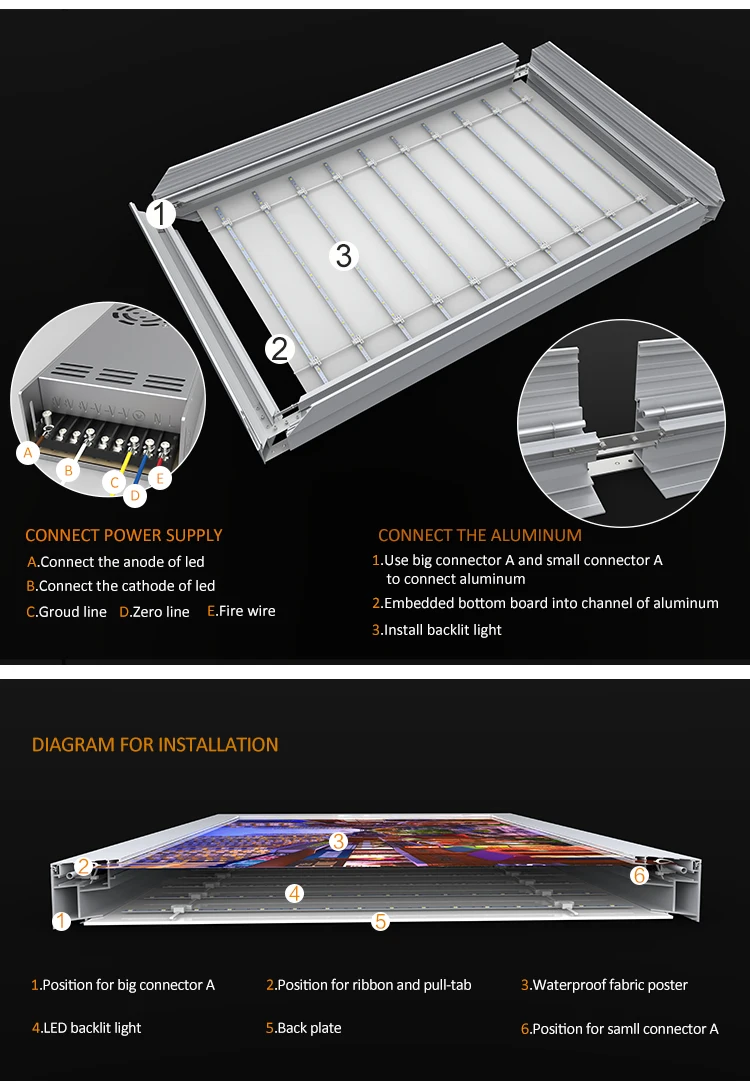 Outdoor Wall Mounted Led Light Panel Snap Open Aluminum Profile Frame Advertisement Led Signs