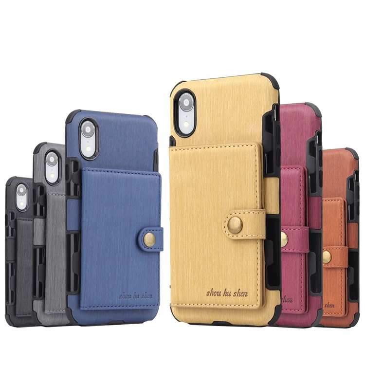 

Creative Multi-Function Wallet Shockproof Credit Card Slots Holder Wiredrawing Phone Back Cover Case for iphone XR Case