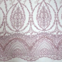 

2019 New fashion french pink 3d hand beaded sequin lace fabric with full pearls embroidered net lace fabric 5 yards HY0971-6