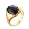 New Arrival Stainless Steel Gold Plated Blue Sand Stone Finger Rings