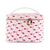 White And Pink PVC Case Flamingo Printed Zipper Makeup Case