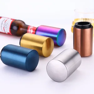 Image of Portable Magnetic Automatic Press Bottle Opener Stainless Steel Push Down Wine Beer Openers Practical Kitchen Accessories