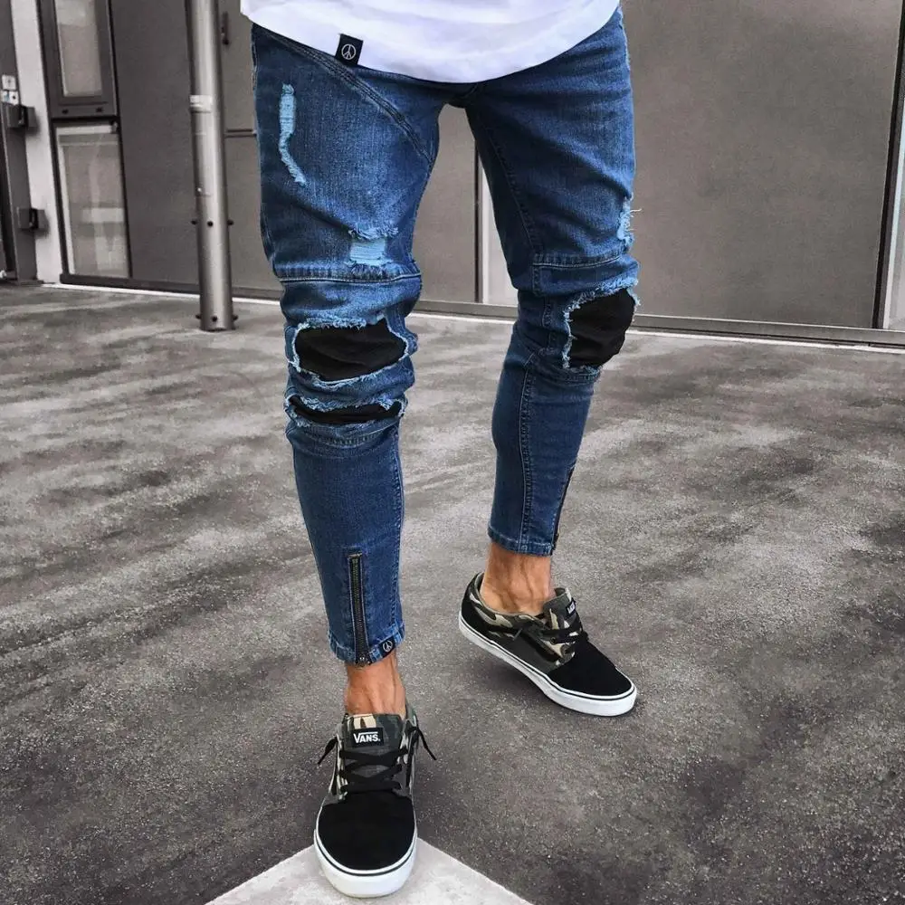 

Mens Cool Designer Jeans Skinny Ripped Destroyed Stretch Slim Fit Hop Hop Pants With Holes For Men Y10753