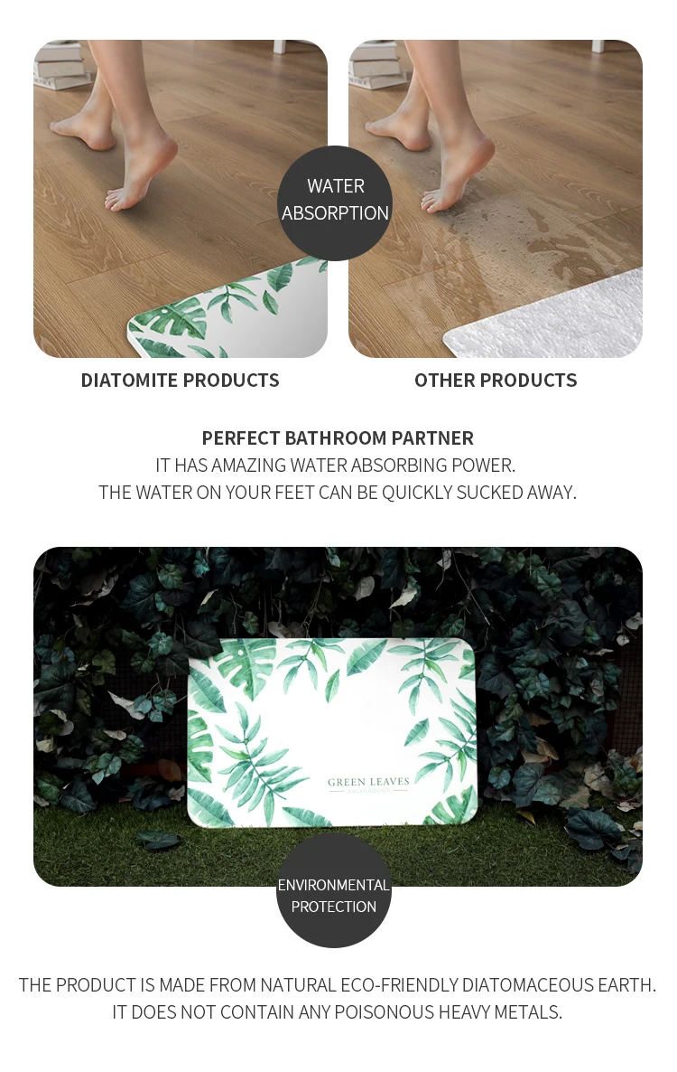 Wholesale  diatomaceous earth fast drying printed water absorbent bath mat