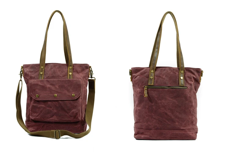 Vintage retro waxed canvas waterproofing daily ladies handbag hand shoulder tote shopping bag