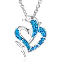 

Rinhoo Epoxy Bule Glitter Silver Plated Alloy Women Dolphin Heart Pendant Necklace Jewelry For Girls