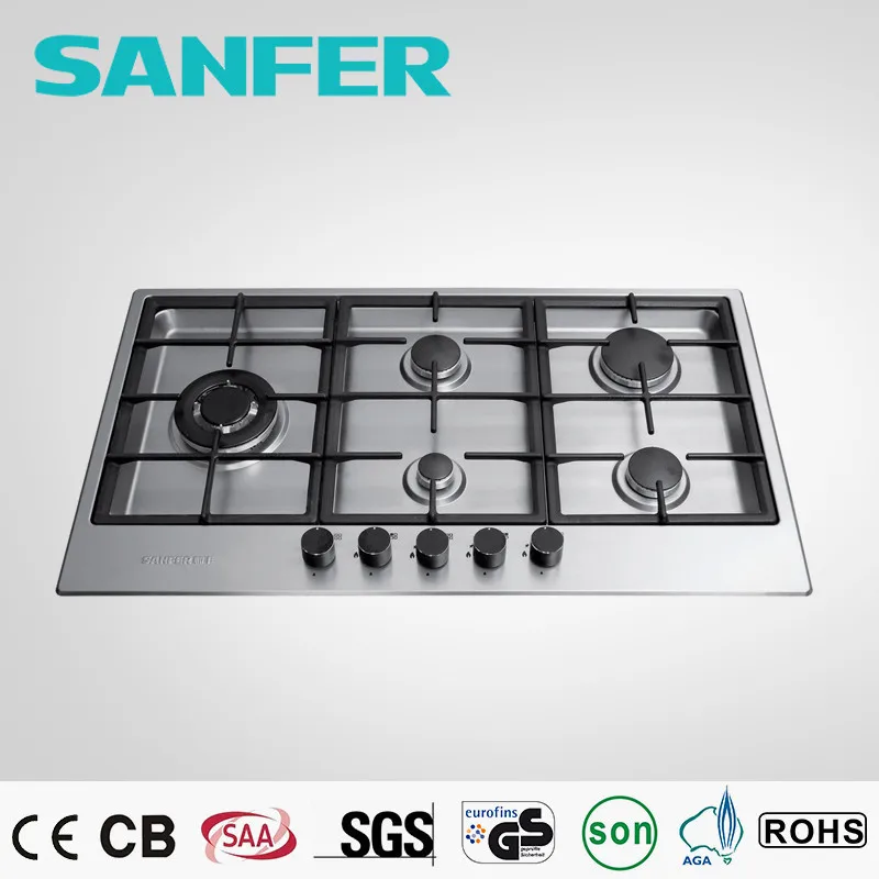 5 Knobs Switch 5 Burner Stainless Steel Gas Stove Gas Cooking Hood