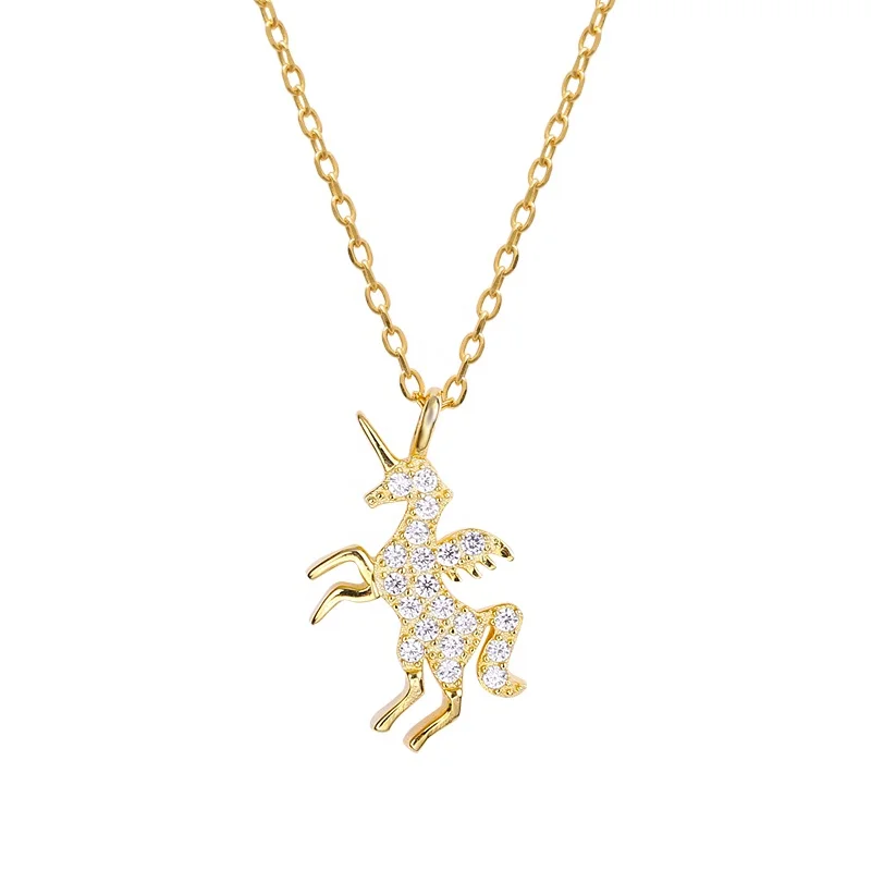 

Brilliant 18K Yellow Gold Unicorn Pendant Necklace Mythical Spirit Horse Silver 925 Unicorn Necklace A360A