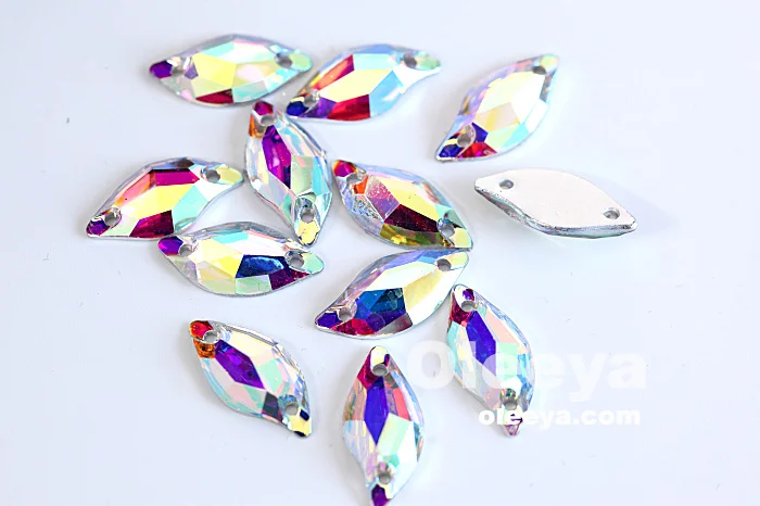 OLeeya Hot Sale 13*17mm Resin Crystal AB Cosmic Stones Flat Back Sew on Rhinestones for Garment