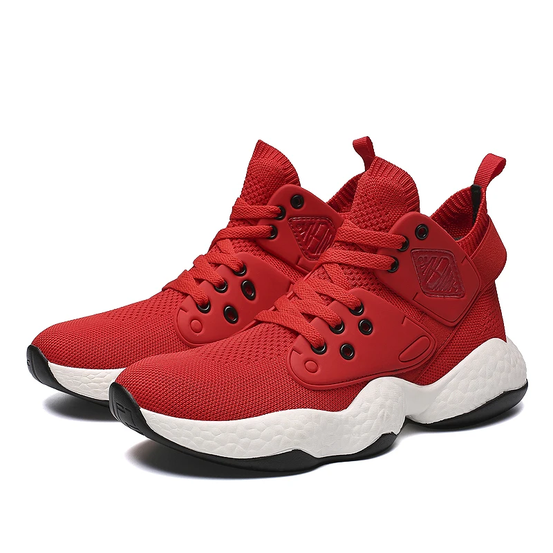 

2018 New high-top flying woven breathable sneaker sport shoes for men, Black;red