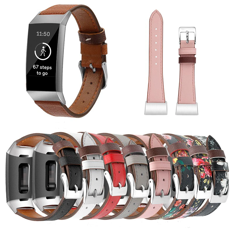 

Fashion Comfortable Durable Calf Leather Watchband for Fitbit Charge 3 18mm Genuine Leather Watch Strap