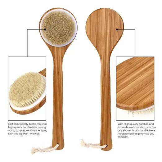 Customize Logo Long Handle Boar Bristle Body Shimmer Brush,Bamboo Wood