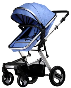 Image of Luxury Blue High Landscape Baby Stroller Baby Pram For Boy Baby