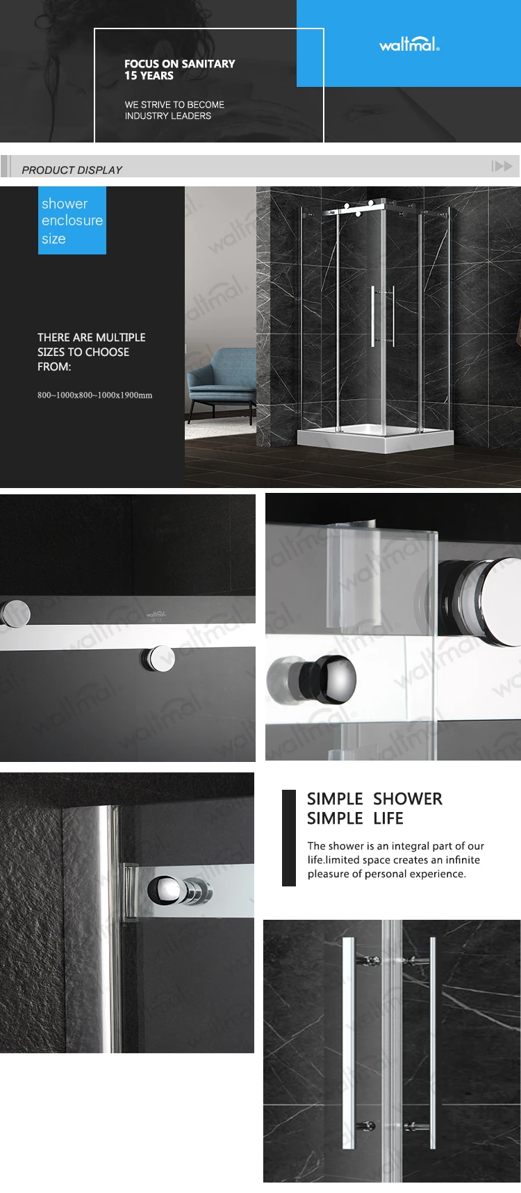 2019 latest Fashion Design Cheap Price Double Sliding Glass Square Shower Room