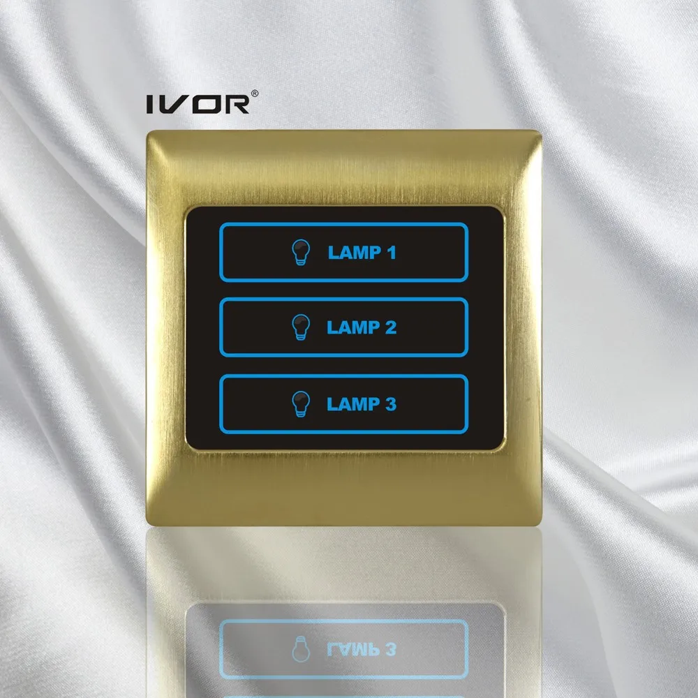 IVOR Hot Sale IVOR Digital lighting switch /Touch screen 3 gang wall switch SK-T2000L3 Satin Gold