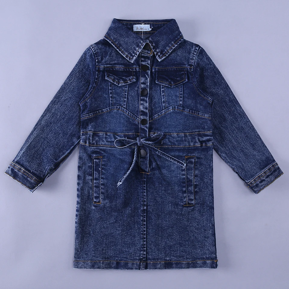 

In Stock Girls Denim Overcoat Streetwear Style Long Girl Trench Jean Coat