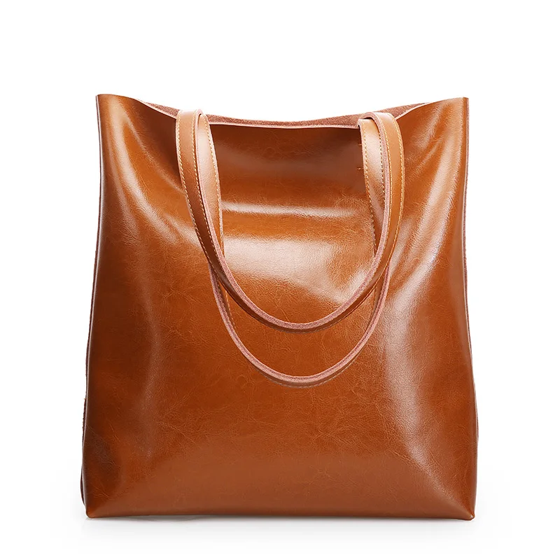 

2019 New Trendy Large Capacity Genuine Leather Ladies Shoulder Bucket Bags Luxury Handbags for Women
