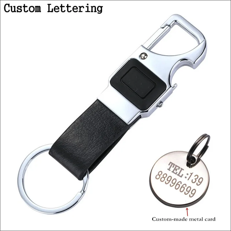 Custom Lettering Men Leather Key Chain Metal Car Key Ring ...