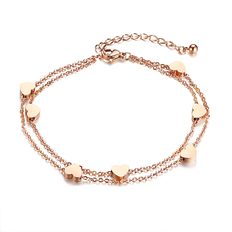 

Stainless steel double layer rose gold heart chain link bracelet, N/a
