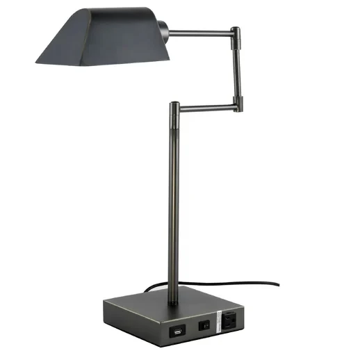 JLT-HT17 Antique Bronze Industrial Style Task Table Lamp With USB Port Outlet for Hotel Room