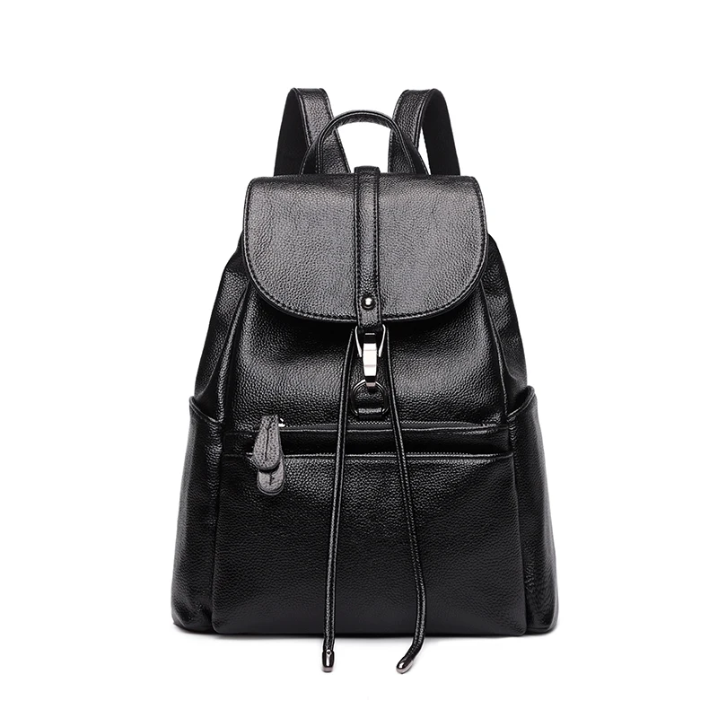 

MIYIN Backpack female 2020 new Korean version of the simple leisure travel backpack soft leather college wind student bag female, Black