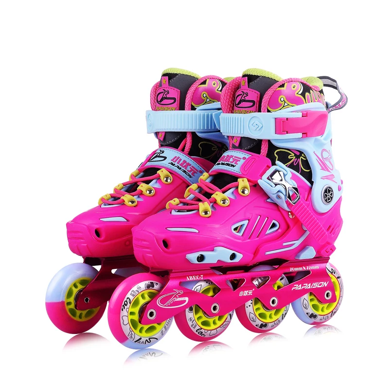 

High quality rubber 4 wheels detachable club roller inline skates, Pink;blue;orange;black