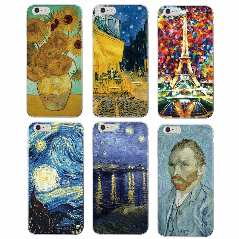 

Van Gogh Starry Night Sunflower Oil Painting Cat Flower Eiffel Soft TPU Phone Case For iPhone 12 11 Pro Max 6 6S 5SE 7Plus 7