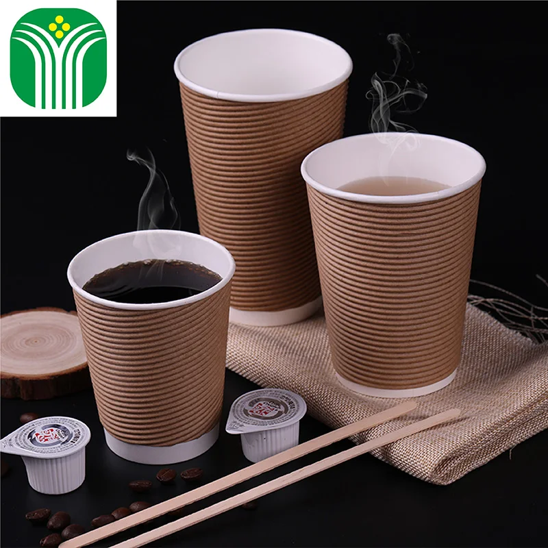 
custom logo printed 16oz disposable triple wall straight wave paper coffee cup 
