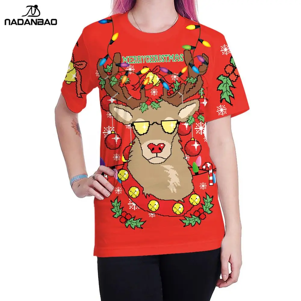 

Nadanbao brand tshirt Elk printing custom cartoon couple t-shirts Christmas with Santa Claus t shirts, N/a