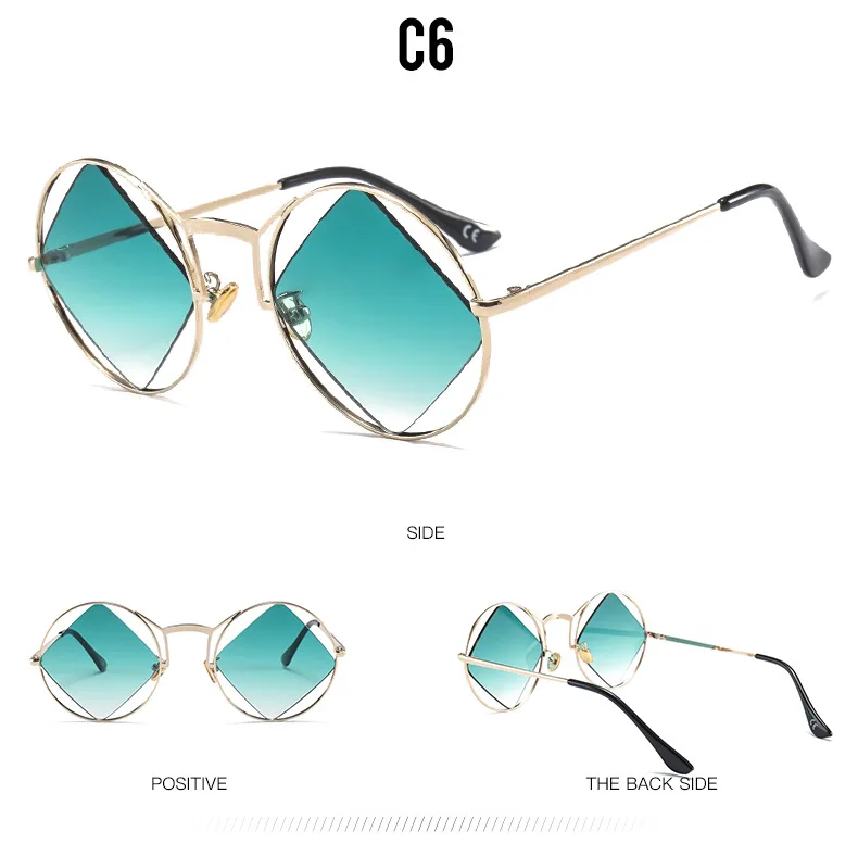 

Sunflower CE UV400 fashion newest rhombic diamond shaped lens round frame double frame cool cheap sunglasses for men