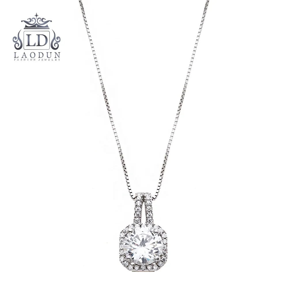 

Women Cubic Zirconia S925 Sterling Silver Pendant Necklace Chain single stone Necklace Gift